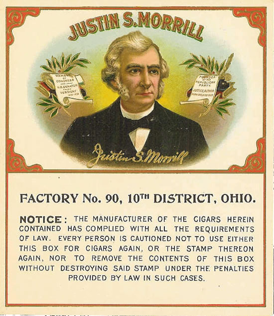 JUSTIN S. MORRILL warning label